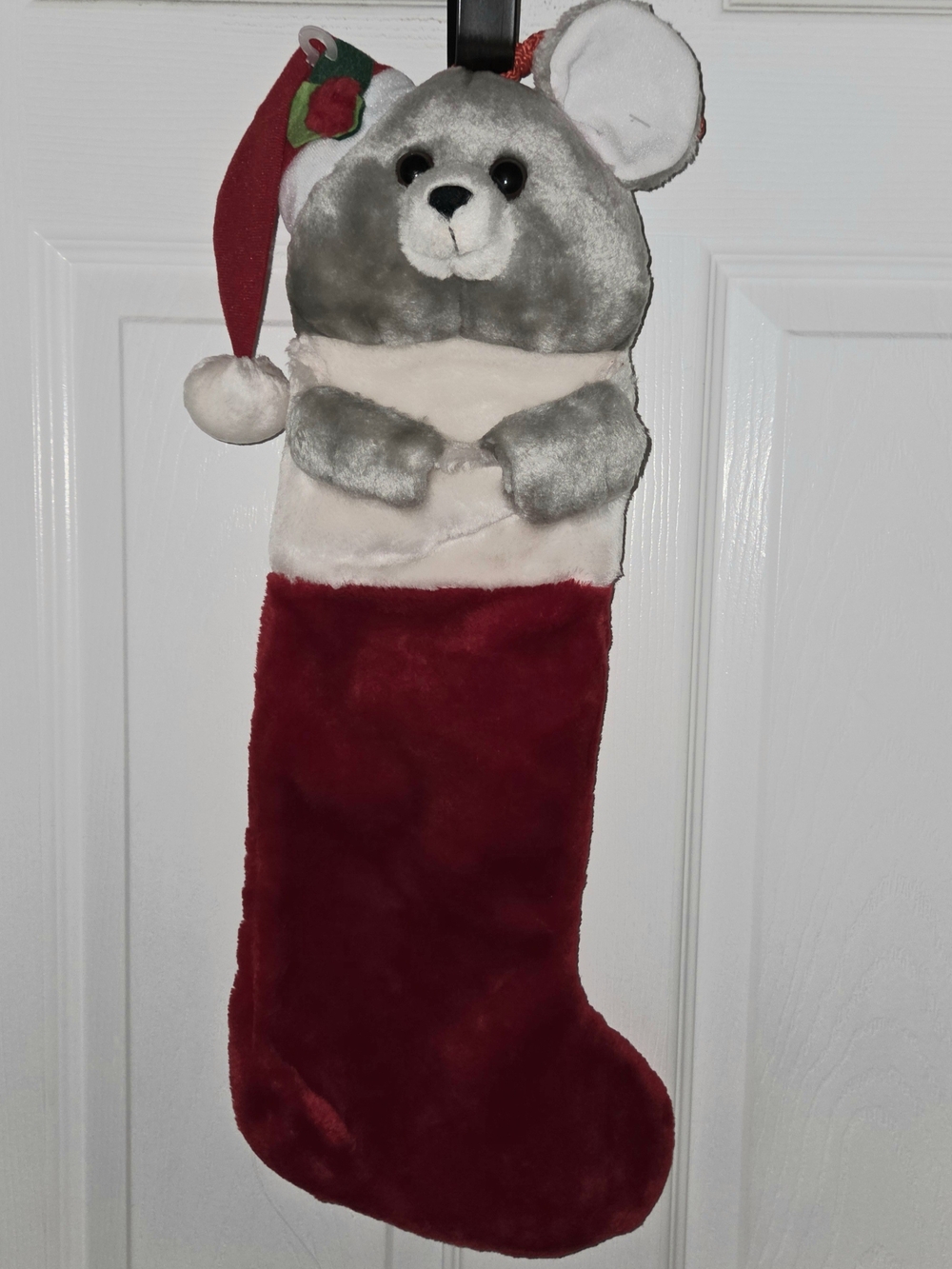 Vintage Russ Gray Mouse with Santa Hat Christmas Stocking 21"